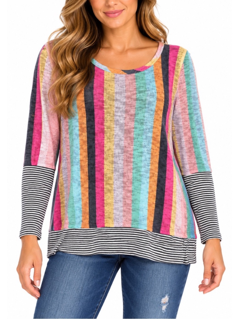 BiBi Bright, Colorful Striped Knit Long Sleeve Boutique top